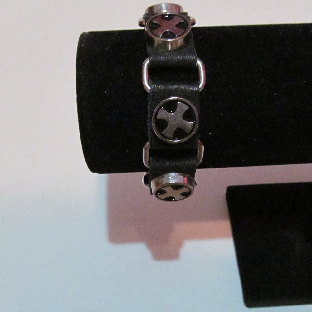 Men's triple iron cross biker bracelet